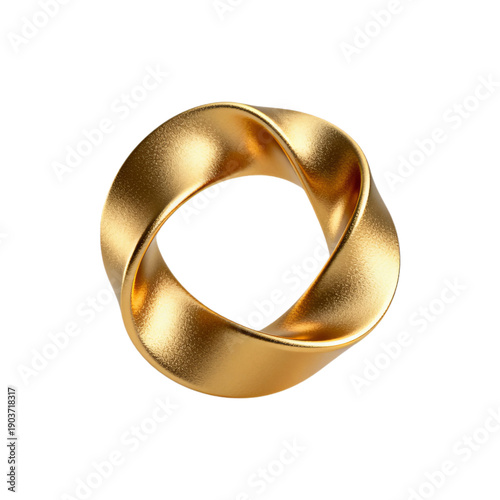 Luxury golden mobius strip 3D render, endless loop twisted ring symbol of infinity and unity with brushed gold metal texture for premium design