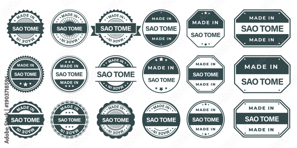 Obraz premium Made in Sao Tome and Principe Vintage Stamp Badges Collection, Made in Sao Tome and Principe Retro Badge & Stamp Logo Collection