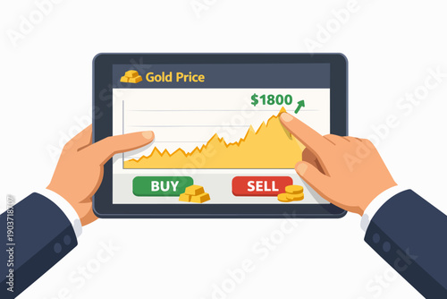 Hands tracking gold price growth on tablet, investing in commodity market