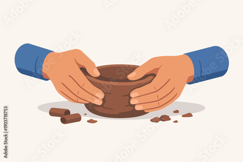 Hands crafting a ceramic bowl from clay, making pottery in a workshop