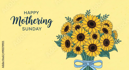 Happy mothering sunday greeting card with sunflower bouquet