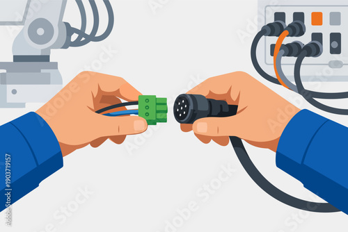 Connecting industrial power cable for robot or machinery automation and maintenance