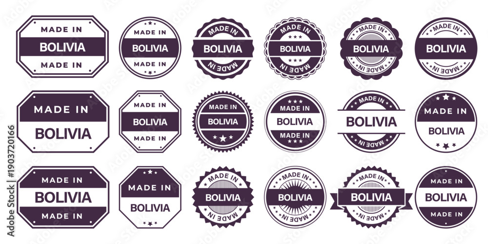 Obraz premium Made in BOLIVIA Vintage Stamp Badges Collection, Made in BOLIVIA Retro Badge & Stamp Logo Collection