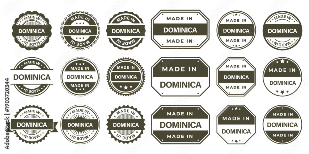 Φωτογραφία Made in DOMINICA Vintage Stamp Badges Collection, Made in DOMINICA Retro Badge &