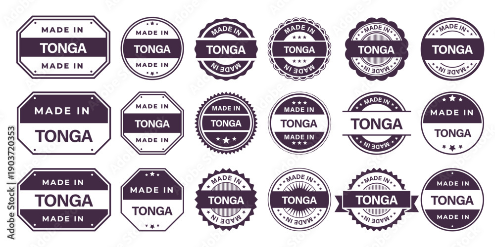 Obraz premium Made in TONGA Vintage Stamp Badges Collection, Made in TONGA Retro Badge & Stamp Logo Collection