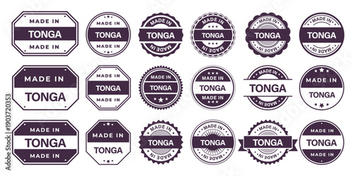 Made in TONGA Vintage Stamp Badges Collection, Made in TONGA Retro Badge & Stamp Logo Collection