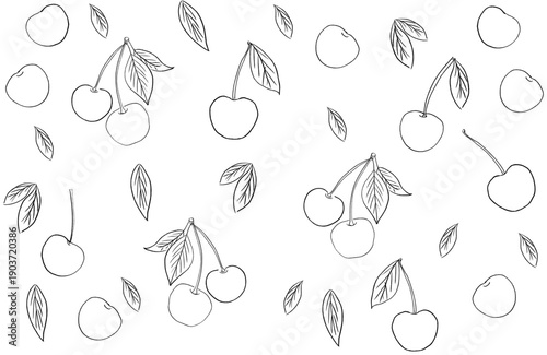 Monochromatic vector summer seamless pattern with cherries illustration isolated on white background hand painted with ink china