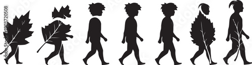 Silhouette of a person walking with changing leaves seasons