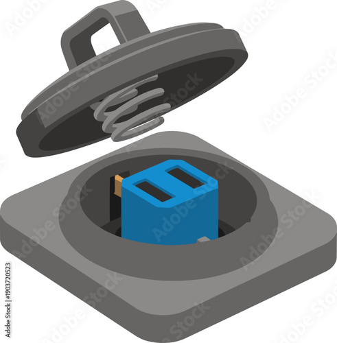 Close-up of an open power connector socket with a blue RJ45 plug. Clean, modern design. Ideal for tech, networking, and connectivity visuals.