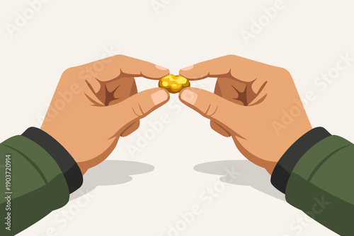 Hands holding a gold nugget, symbolizing prospecting and valuable discovery