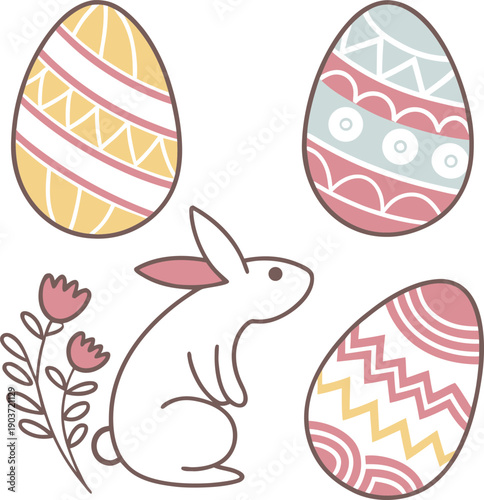 Clean Easter Egg Icon Set with Modern Pastel Patterns - Soft Aesthetic Ornaments for Baby Nursery and Spring Celebration