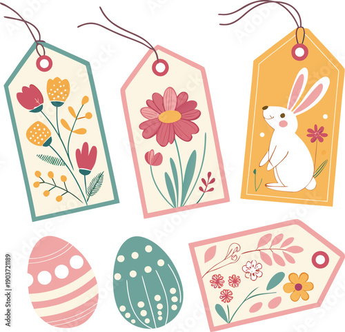 Decorative Flat Easter Gift Tag Collection - Seasonal Label Templates for Presents, Retail Packaging, and DIY Crafts
