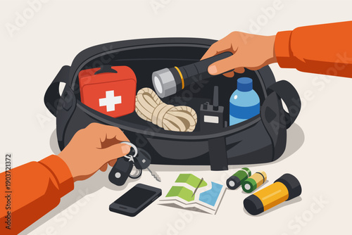 Emergency survival kit packing, preparing a go bag for disaster preparedness