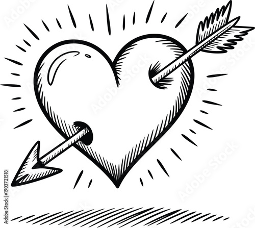 A heart pierced by an arrow with motion lines around it