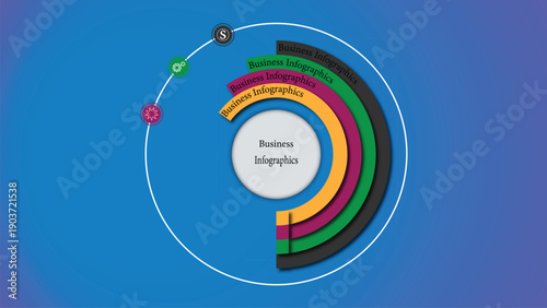A vibrant blue background features a partial white circle and a small detailed pink circular emblem with white lines high quality professional modern elegant stylish clean
