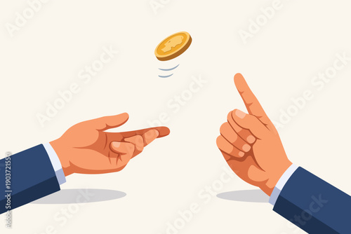 Hands tossing a golden coin, making a decision with chance and luck