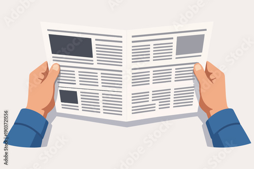 Person holding newspaper, reading daily news, articles, and information