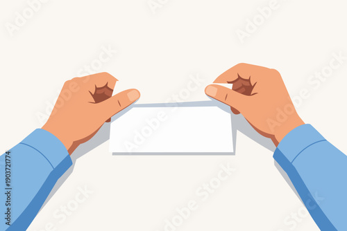 Hands opening blank envelope, revealing secret message or notification