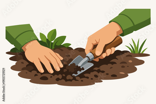 Hands planting new seedling in fertile soil, cultivating growth and nature