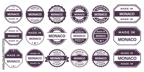 Quadro em tela Made in MONACO Vintage Stamp Badges Collection, Made in MONACO Retro Badge & Sta