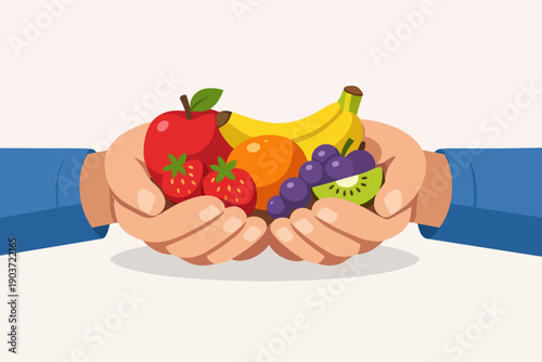 Hands offering fresh fruit, showing healthy eating, nutrition, and wellness concepts