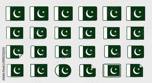 Collection of pakistan flags on mobile phones green and white symbols
