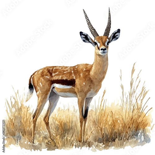Springbok, watercolor clipart vector, isolated on a white background.