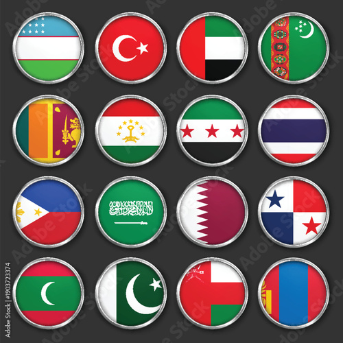 Circular World Flags with Metallic Borders, Premium Circular Flags with Chrome Metallic Edges Free Download Circular World Flags with Metallic Borders, Premium Circular Flags with Chrome Metallic Edges - GFXLoad