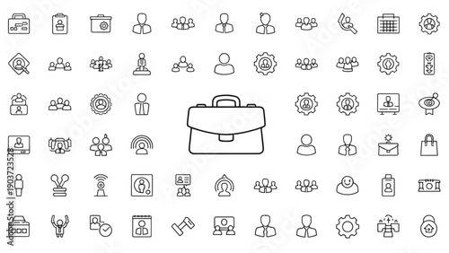 Business and Human Resources Management Outline Icons Collection Depicting People Technology and Career Success Concepts