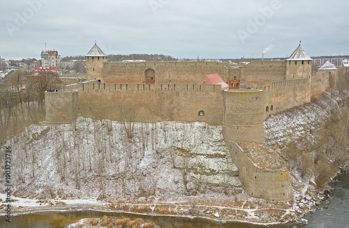 Photos Medieval fortress of Ivangorod on a cold winter day, Leningrad Oblast, Russia