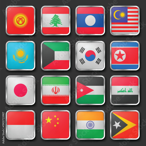 Free Download Square World Flags with Metallic Borders, Premium Square Flags with Chrome Metallic Edges - GFXLoad