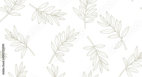 Seamless botanical leaf pattern vector clipart, minimalist hand-drawn foliage background design