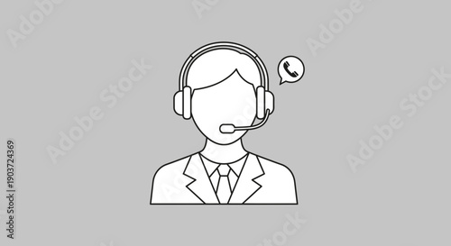 Customer Service Representative with Headset and Phone Icon.