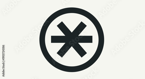 Black Asterisk Symbol in a Circle on a White Background.