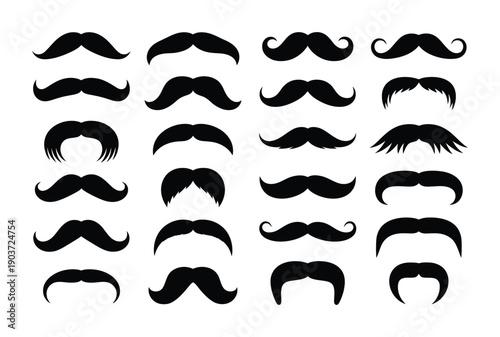 Collection of diverse mustache styles in a vector illustration displayed