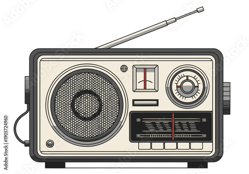 Vintage radio illustration. Clean, graphic design with a retro aesthetic. Ideal for awareness campaigns and tech-related projects. Simple, modern style.