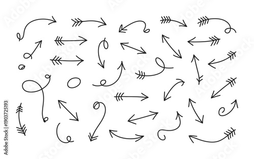 Vector illustration featuring a variety of hand-drawn arrows in different styles.