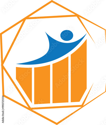 Business financial growth chart with human figure icon for success concept
