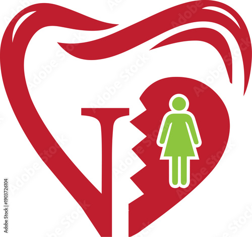 Dental care and stomatology clinic logo with heart shape and tooth silhouette
