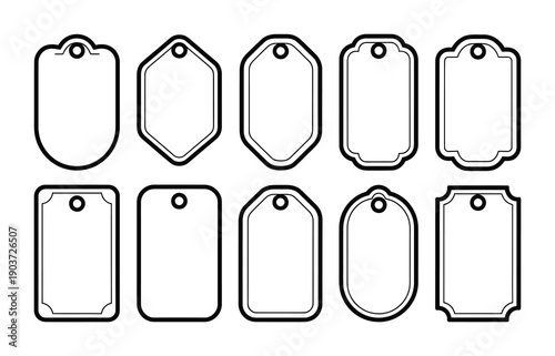 Set of blank vector tag shapes designed with unique border styles and shapes.
