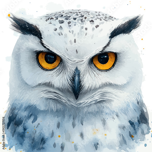 watercolor of Snowy Owl, vector, isolated on a white background.