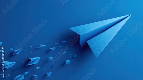 Paper Airplane's Ascent: A fleet of paper airplanes, led by a singular, larger plane, embarks on a journey of growth, direction, and aspirations. Evoking feelings of inspiration and forward momentum.