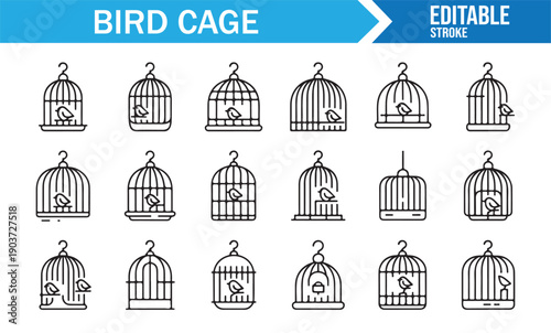 Ornamental Bird Cage Minimal Line Illustration Set