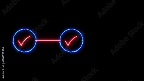 Neon bright 3 step infographic process with check mark icon royal blue color animation. Abstract beautiful Step-by-Step Guide.
