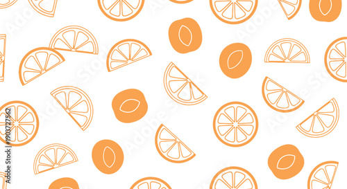 Seamless orange fruit slice vector pattern clipart, citrus summer background illustration