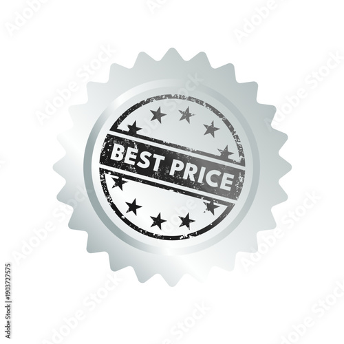 Best price silver stamp, premium quality vintage label with stars, vector illustration