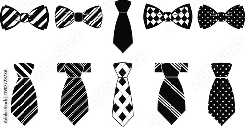 Single Words: Necktie, Bowtie, Fashion, Accessory, Formal, Vector, Illustration, Business, Pattern, Collection, Clothing, Style, Professional, Groom, Elegant,