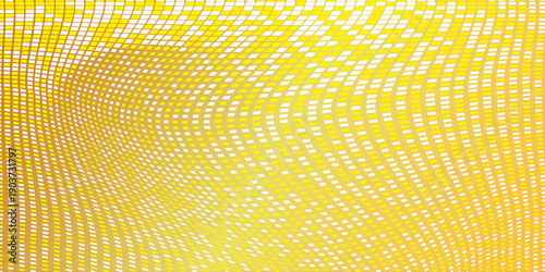 Golden disco party pattern. Yellow square sequin mosaic texture background. Abstract gold shining glitter halftone wallpaper. Sparkling glitter backdrop. Retro vector design