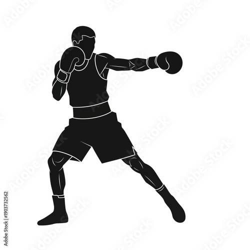 Male Boxer in Fighting Stance Silhouette.