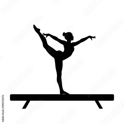Gymnast Balancing on Balance Beam Silhouette.